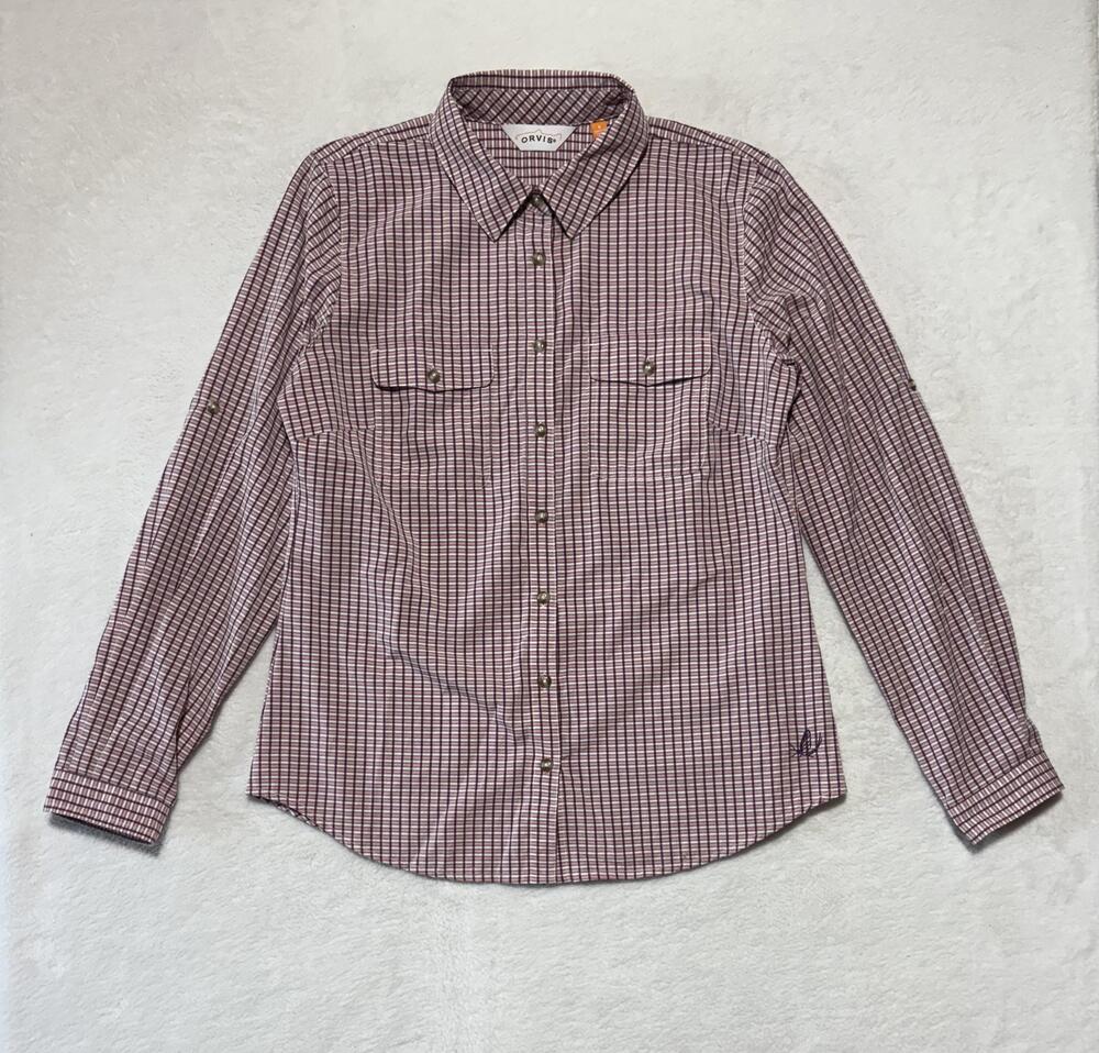 Orvis Shirt Womens Small Plaid Long Sleeve Performance Button Outdoor